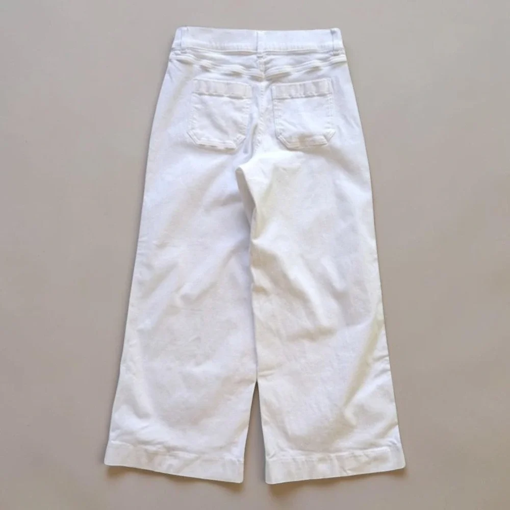 Spanx Wide Leg Pull On Crop Patch Pocket Jeans White Sz M